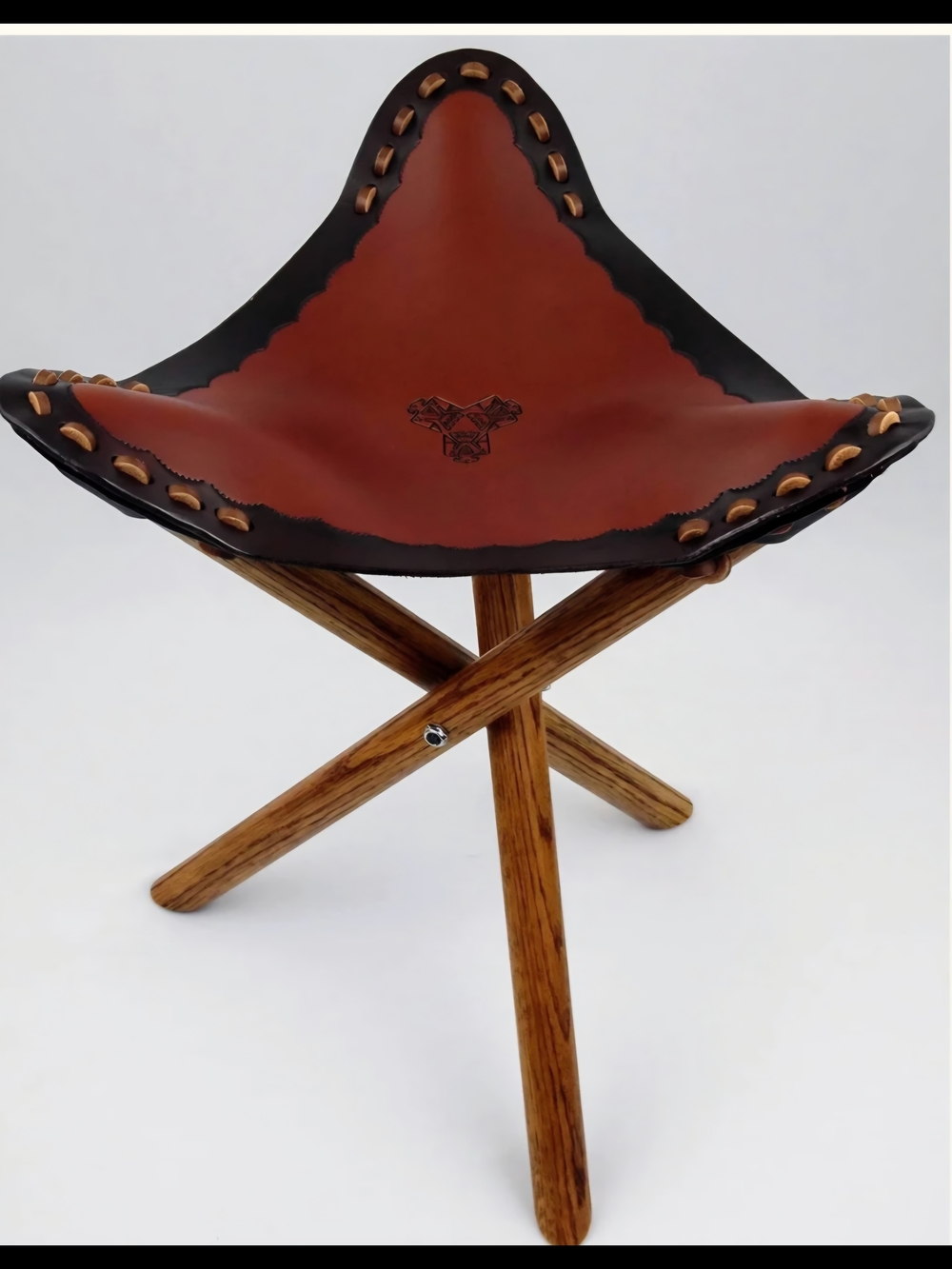 Leather  Tripod Seat - Brown Leather Seat- No Legs.  Vintage Mexican Leather